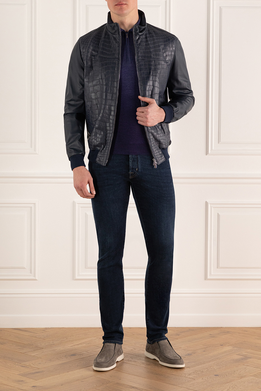 Enrico Mandelli luxury crocodile leather jacket men dark blue