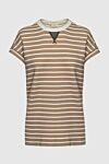Brunello Cucinelli Women's beige striped cotton T-shirt - striped pattern. 95% cotton, 5% elastane. Country of origin: Italy. Care: specialized cleaning - photo 1