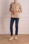 Women's beige striped cotton T-shirt Brunello Cucinelli - striped pattern. 95% cotton, 5% elastane. Country of origin: Italy. Care: specialized cleaning - photo 2