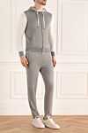 Cesare di Napoli Gray men's cotton sports suit - Decor: Contrast trim. Additionally: Hood. Composition: 100% cotton. Closure: Drawstring, zipper. Pockets: Four side pockets. Country of origin: Italy. Care: specialized cleaning - photo 3