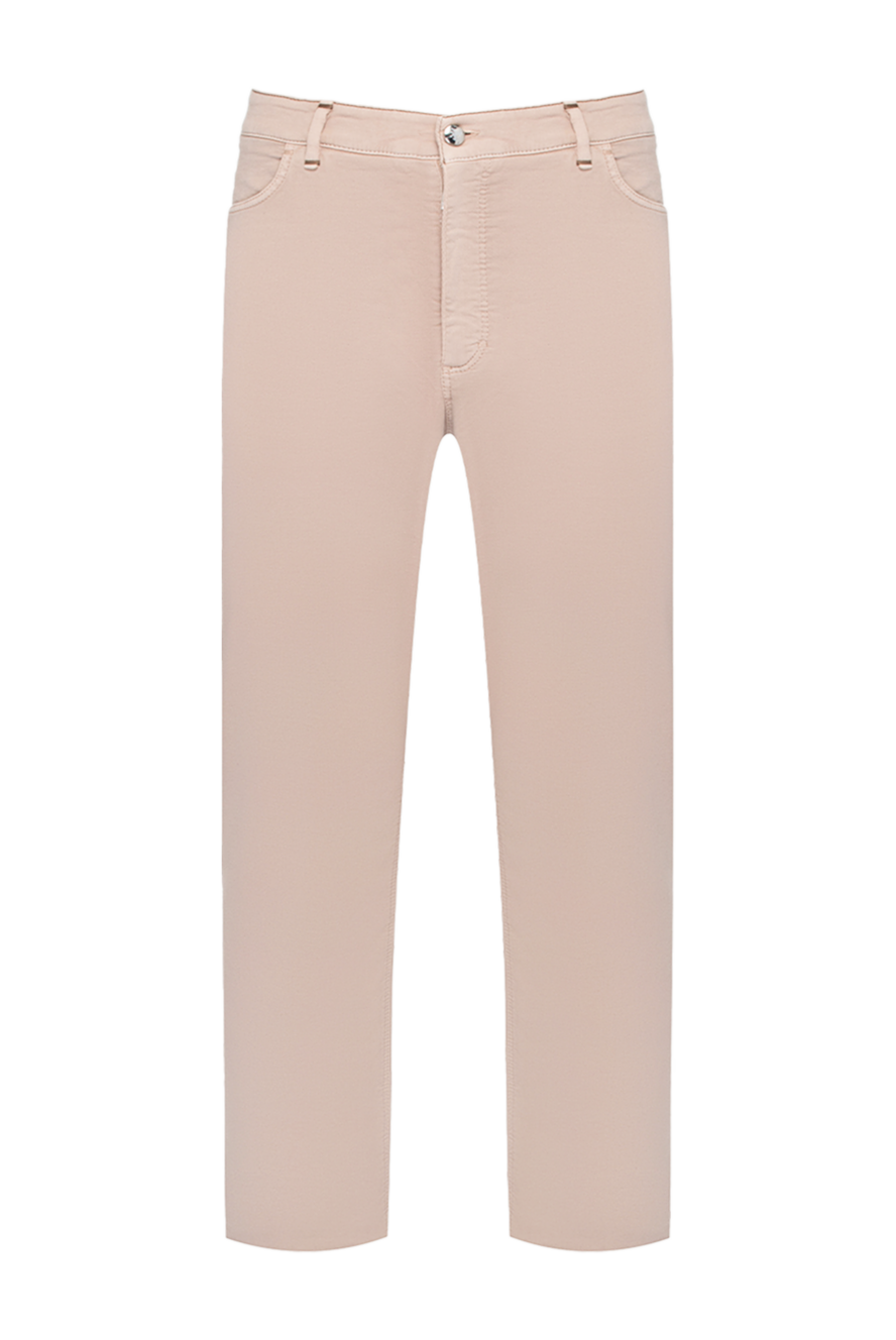 Zilli Men's beige cotton and silk trousers - embroidery on pockets. 94% cotton, 5% silk, 1% elastane. Closure: button, zipper. three side, two back pockets. Country of manufacture: Italy. Care: specialized cleaning - photo 1