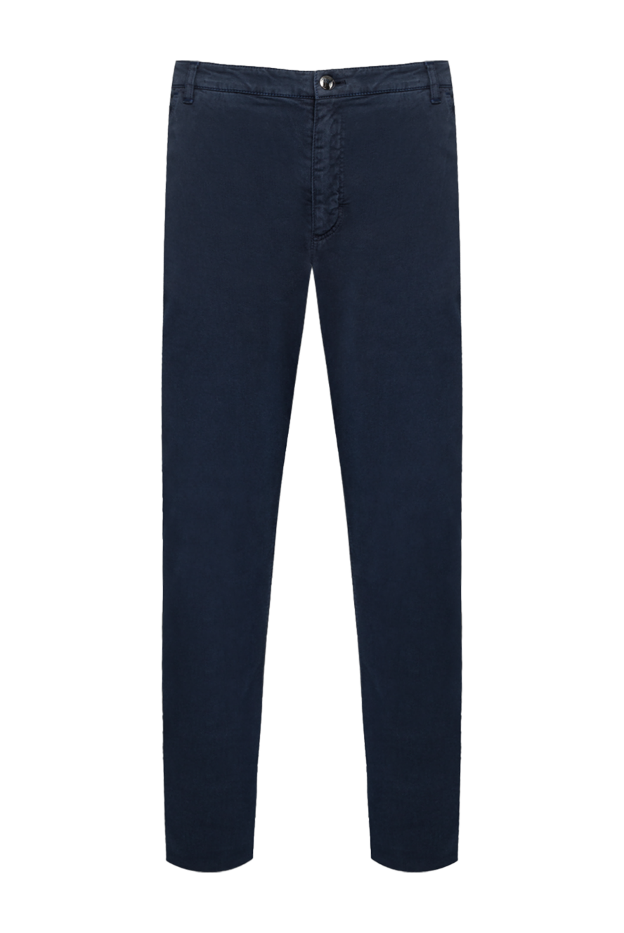 Zilli Men's blue cotton and cashmere trousers - 95% cotton, 3% cashmere, 2% elastane. Closure: button, zipper. two side, two back pockets. Country of manufacture: Italy. Care: specialized cleaning - photo 1