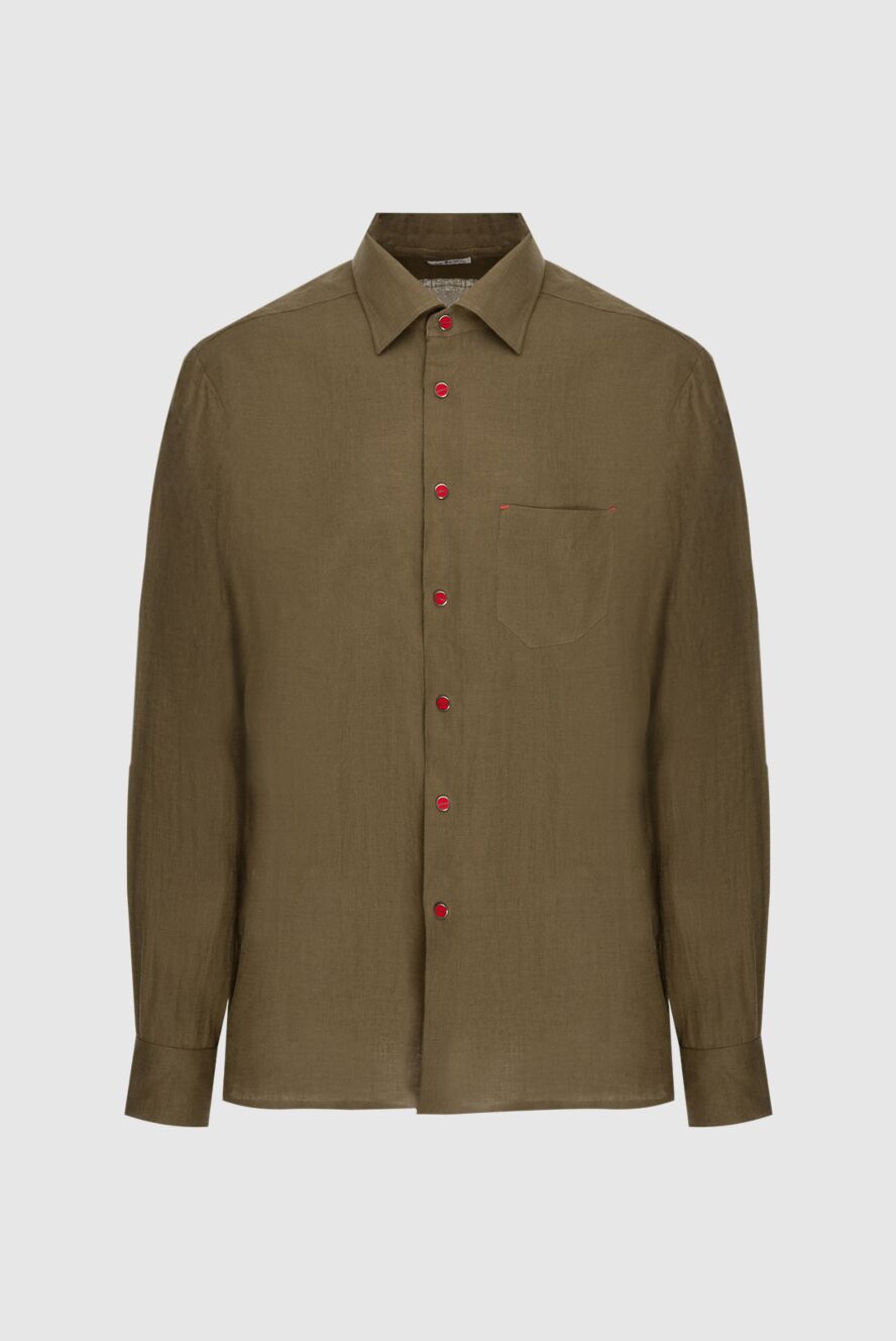 Kiton Men's brown linen shirt - Composition: 100% linen. Clasp: buttons. Country of manufacture: Italy. Care: specialized cleaning - photo 1