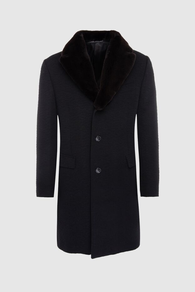 Corneliani men's black wool chesterfield coat with a fur shawl collar 131887 - photo 1