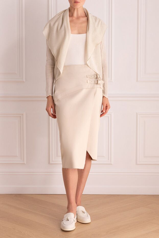 Ermanno Scervino midi skirt in baked milk color with diagonal cut line and buckle accent 132029 - photo 2