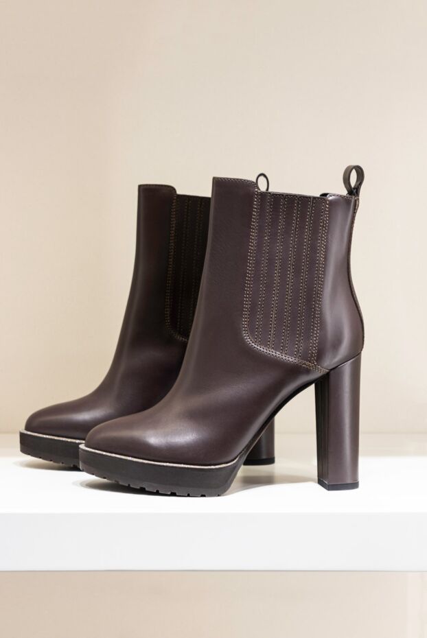 Brunello Cucinelli women's brown leather boots with shiny details 132691 - photo 2