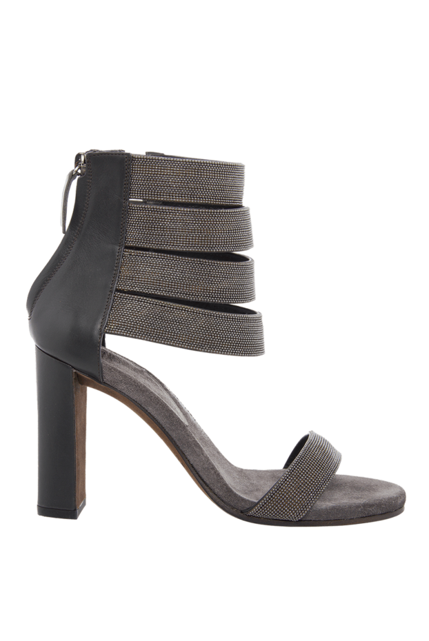 Brunello Cucinelli sandals gray women's leather with shiny multi-level stripes 134252 - photo 1