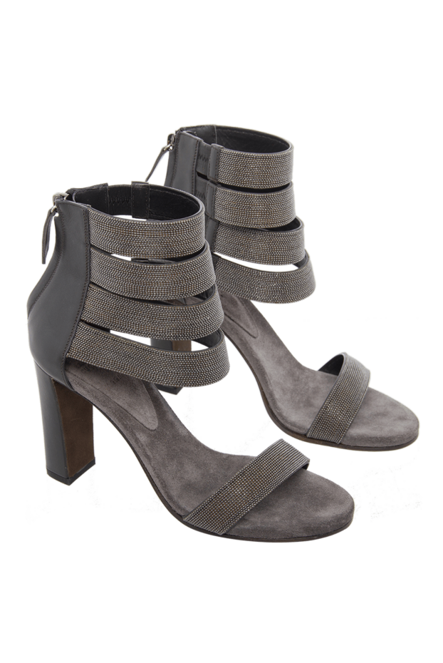 Brunello Cucinelli sandals gray women's leather with shiny multi-level stripes 134252 - photo 3