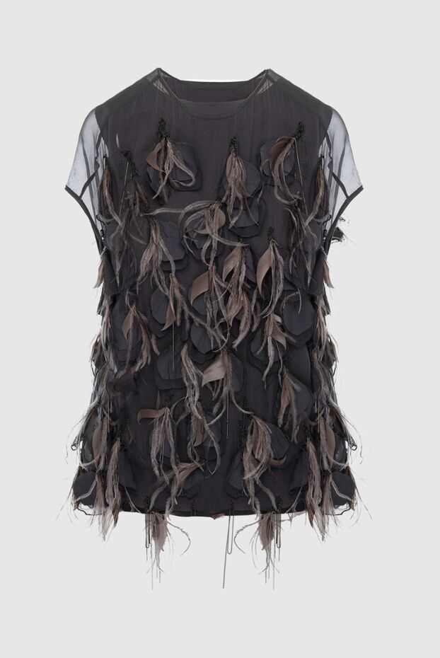 Brunello Cucinelli women's silk blouse decorated with feathers and fabric gray 136465 - photo 1