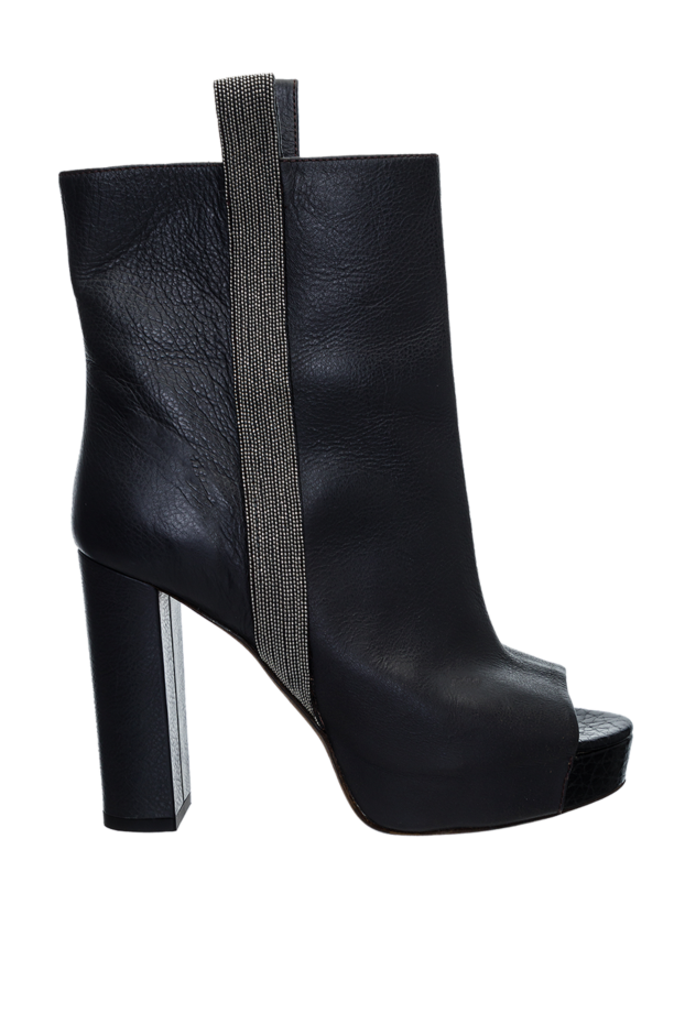 Brunello Cucinelli ботильоны женские серые кожаные с серебристой полоской и открытым носком 136596 - фото 1