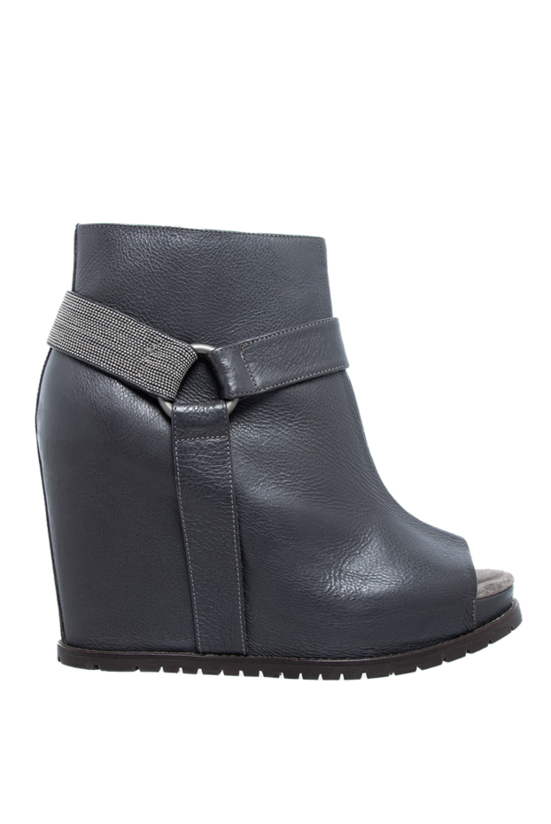 Brunello Cucinelli women's gray leather ankle boots with a silver stripe and a buckle 136598 - photo 1