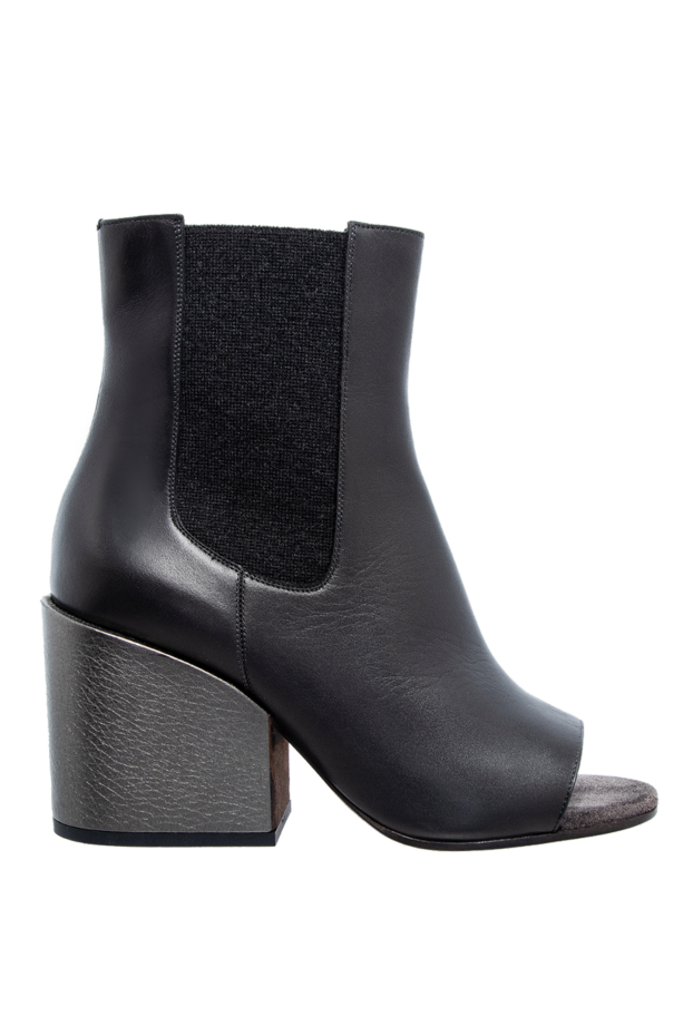 Brunello Cucinelli women's black leather ankle boots with textile inserts 136599 - photo 1
