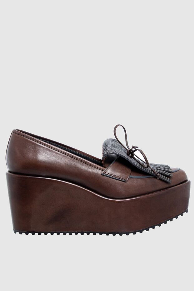 Brunello Cucinelli loafers women's leather with chunky sole and fringe brown 136603 - photo 1
