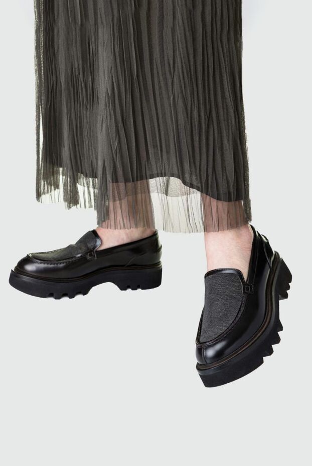 Loafers women's leather with shiny silver detail brown - photo 2