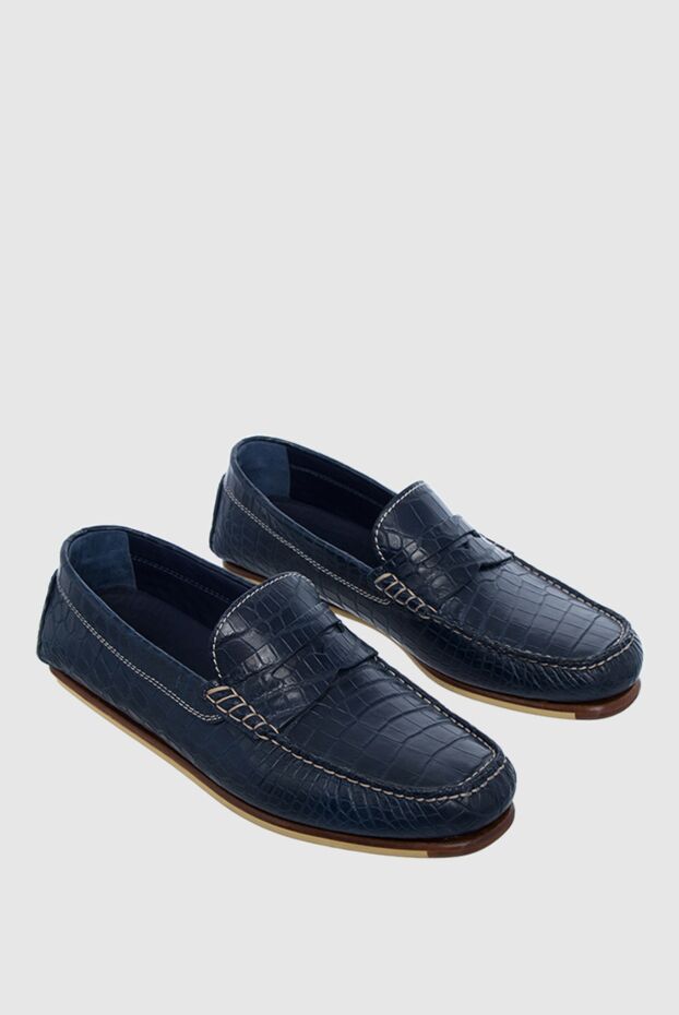 JM men's blue crocodile leather loafers with contrast stitching
 136716 - photo 3