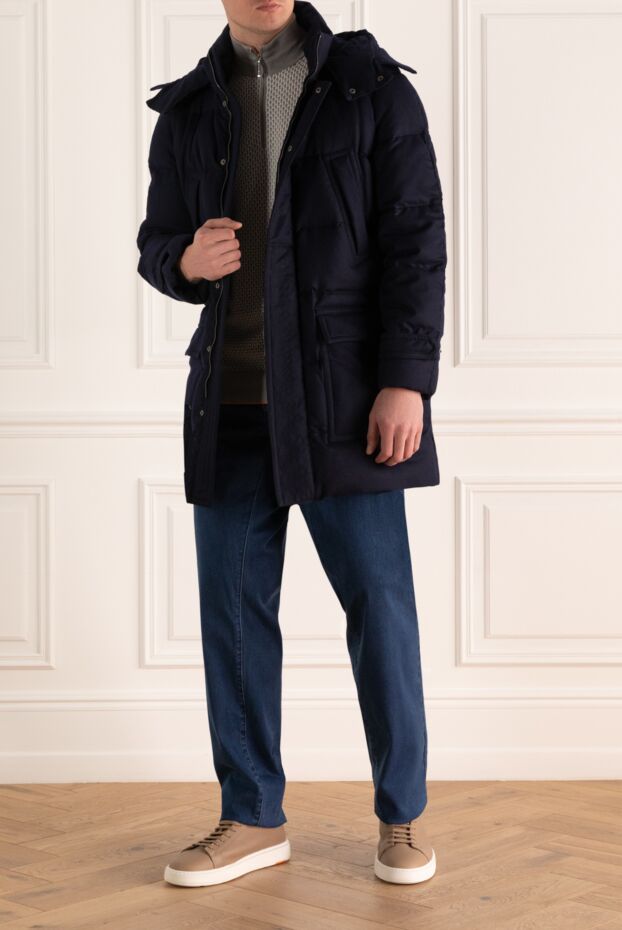 Canali long dark blue wool down jacket with zip fastening 136795 - photo 2