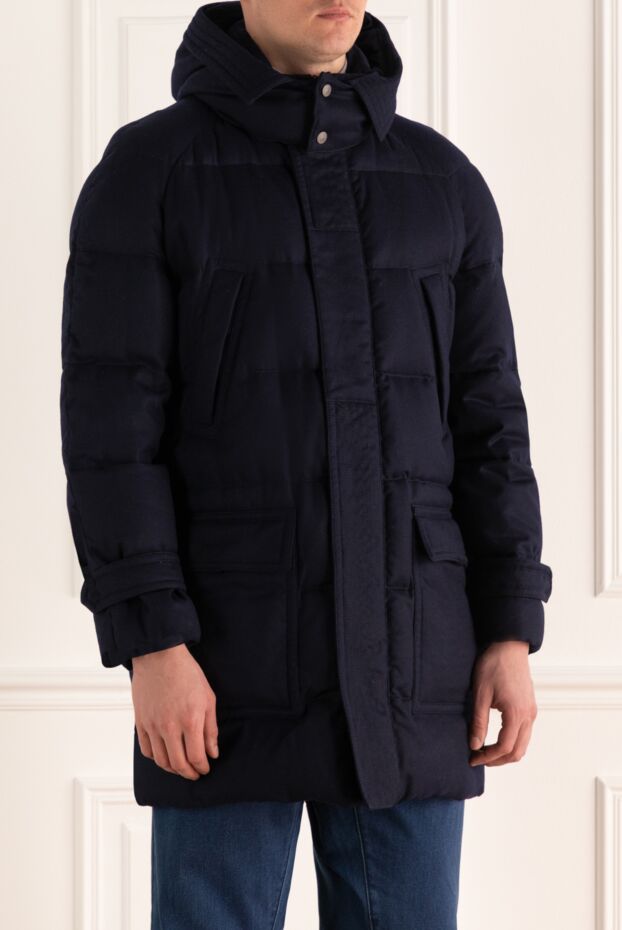 Canali long dark blue wool down jacket with zip fastening 136795 - photo 3