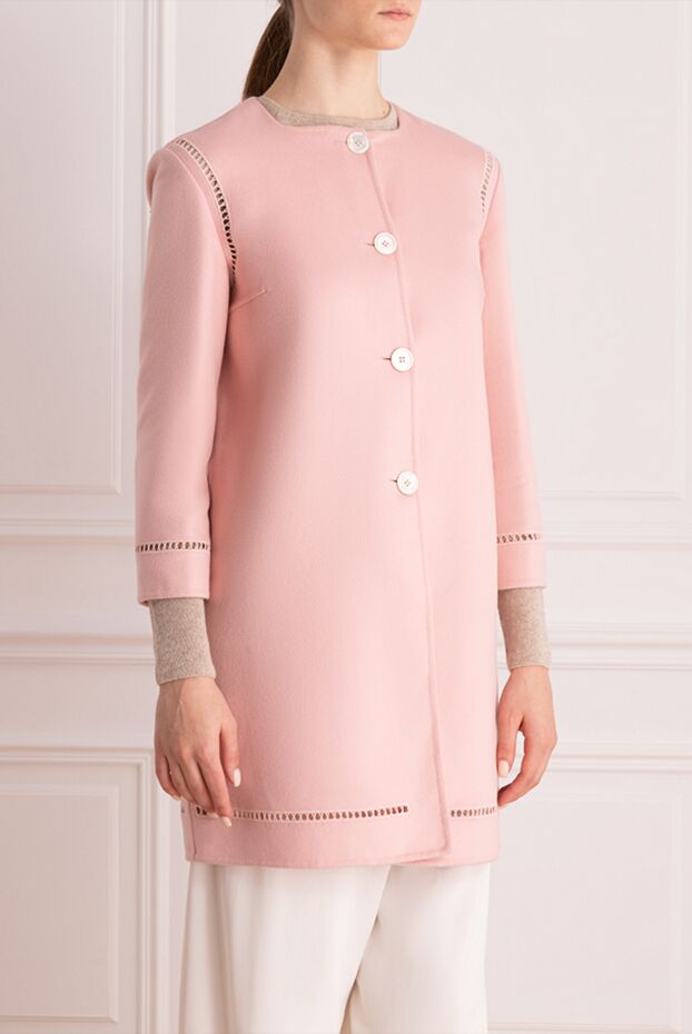 Ermanno Scervino әйелдерге арналған қызғылт түсті жағасыз жүннен жасалған пальто 136952 - фото 3
