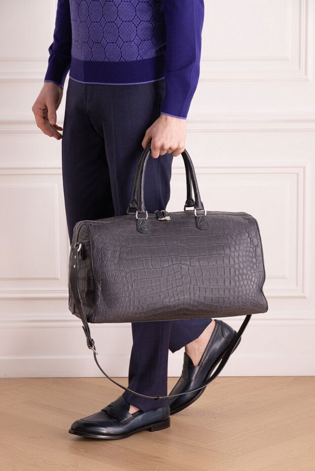 Gray leather travel bag for men - photo 2