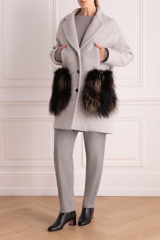 Montecore gray women's wool coat with fox pockets 138551 - photo 2