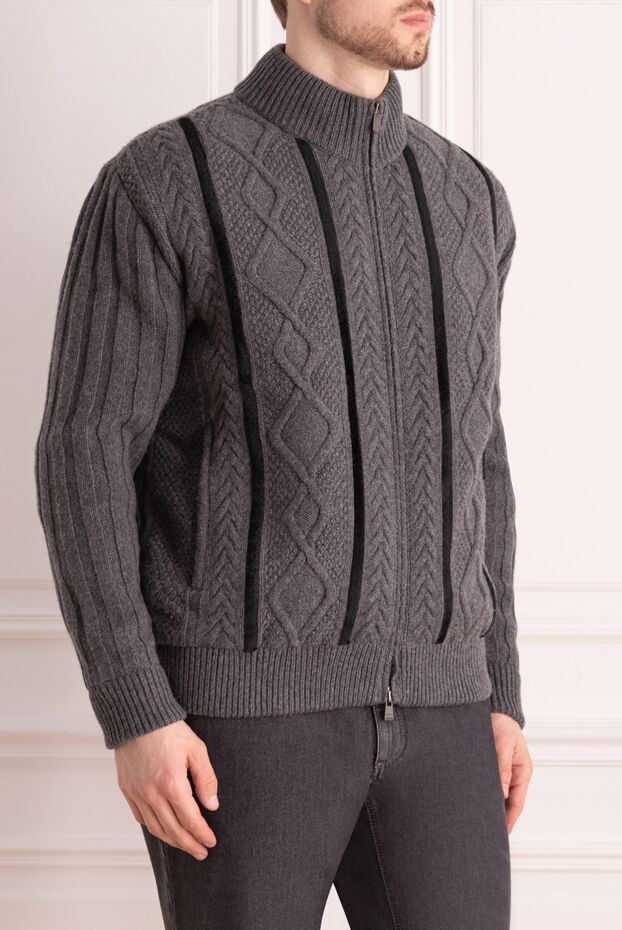 Mauro Conte cardigan for men made of cashmere, silk and beaver gray 138764 - photo 3