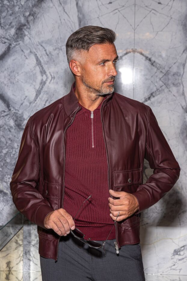 Brunello Cucinelli куртка кожаная бордовая мужская 138888 - фото 2