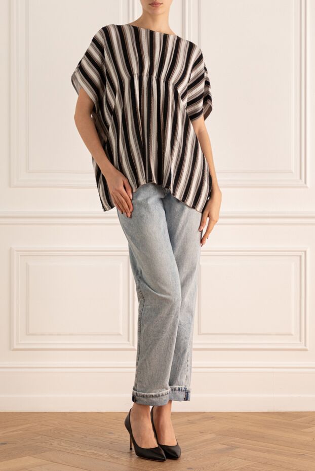 Brunello Cucinelli women's loose-fitting blouse with a striped pattern black 139009 - photo 2