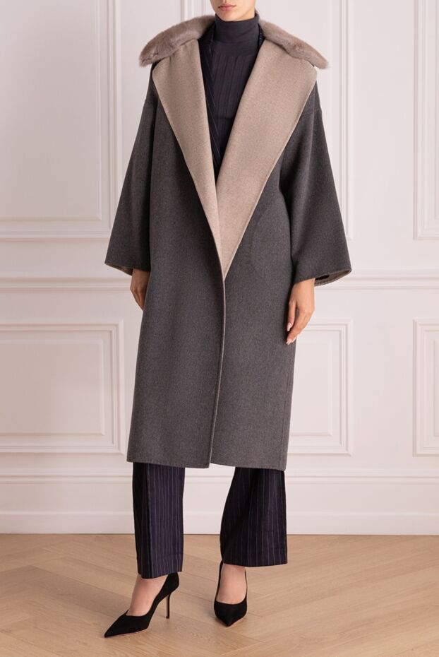 Bilancioni two-tone oversized wool coat with fur collar 139137 - photo 2