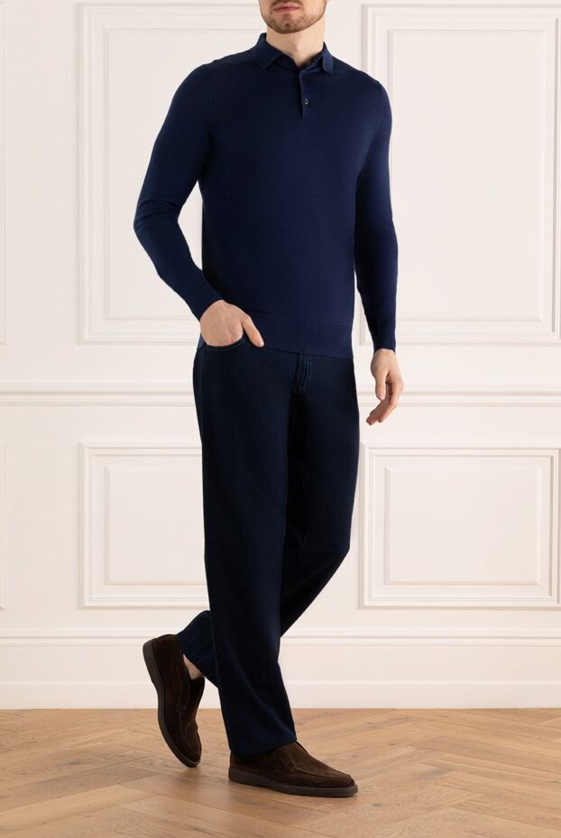 Billionaire dark blue cotton jeans with blue embroidery and branded trim 139344 - photo 2