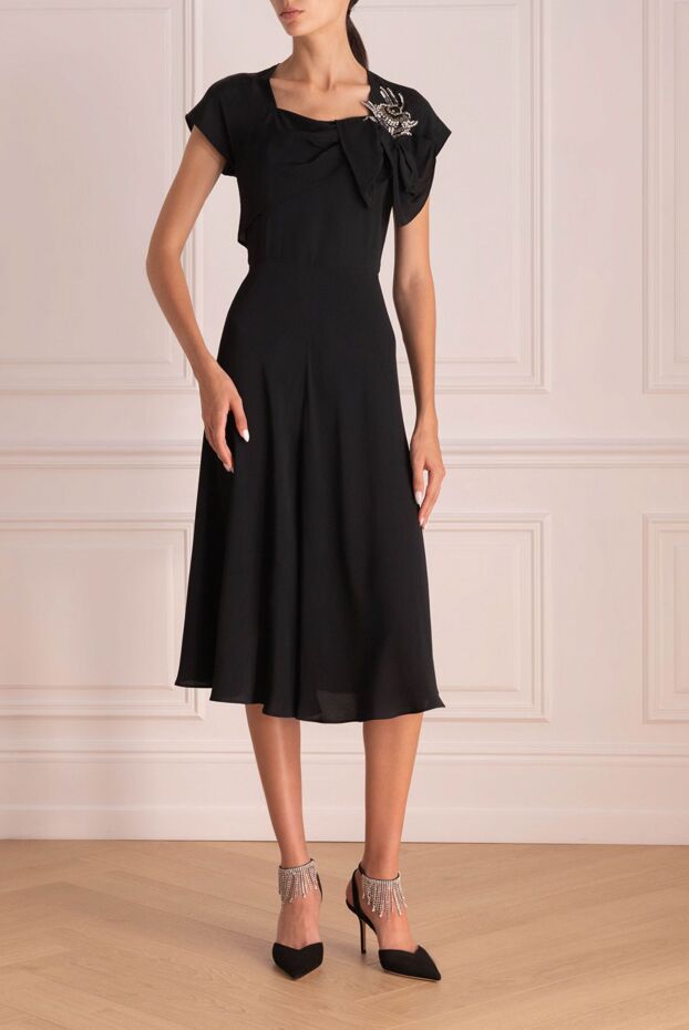 N21 black midi dress with a bow and a decorative brooch on the shoulder
 139575 - photo 2