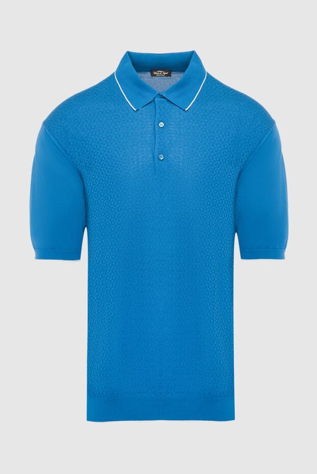 Cesare di Napoli men's blue silk polo shirt with textured pattern 139664 - photo 1