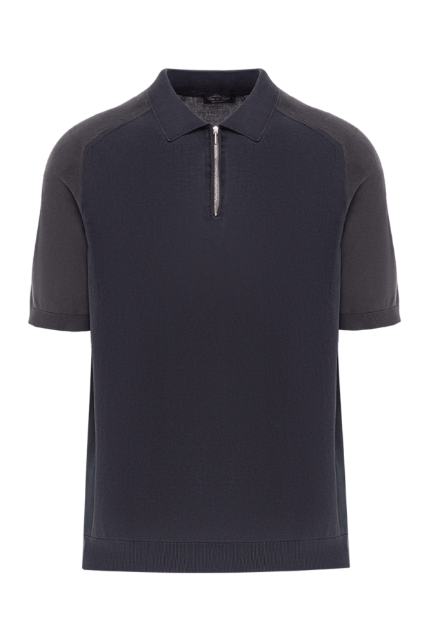 Cesare di Napoli men's dark blue silk polo shirt with contrast inserts and zipper 139694 - photo 1