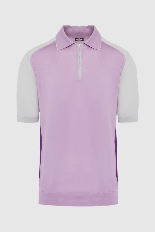 Cesare di Napoli men's pink silk polo shirt with contrast inserts and zipper 139698 - photo 1