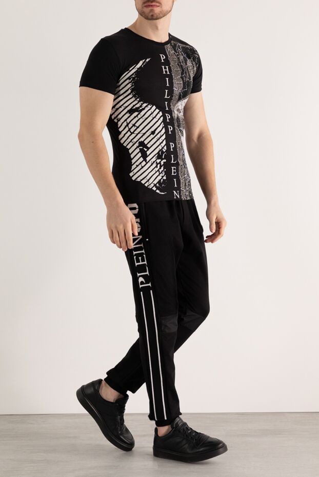 Philipp Plein мужская чёрная футболка с комбинированным принтом черепа и кристаллами
 140012 - фото 2
