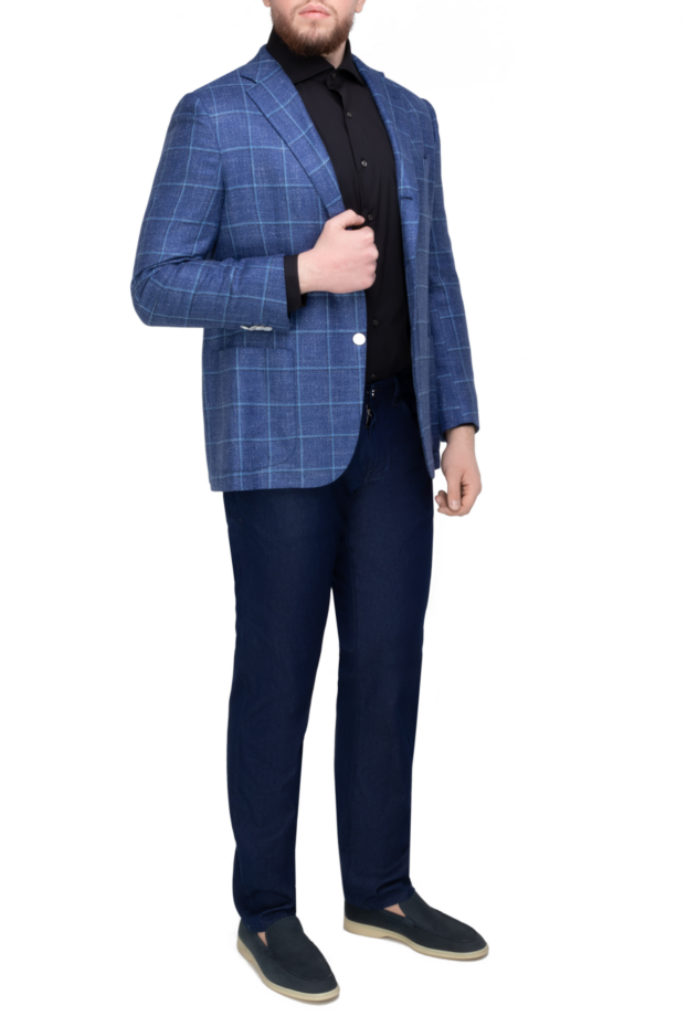 Kiton ашық көк түсті тоқылған өрнегі бар ерлерге арналған ашық көк түсті күртеше 140149 - фото 2