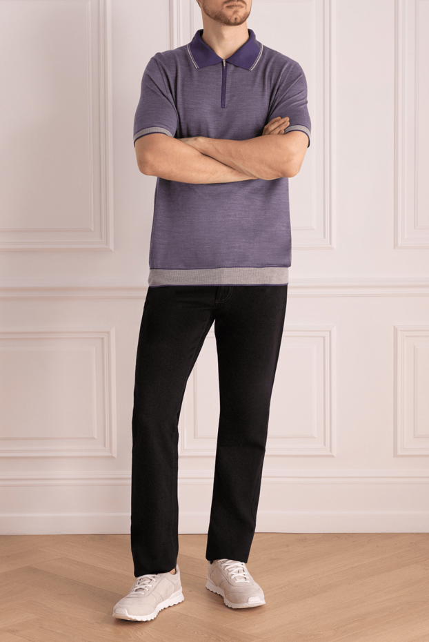 Cesare di Napoli purple melange silk polo shirt with contrast inserts men's 140634 - photo 2