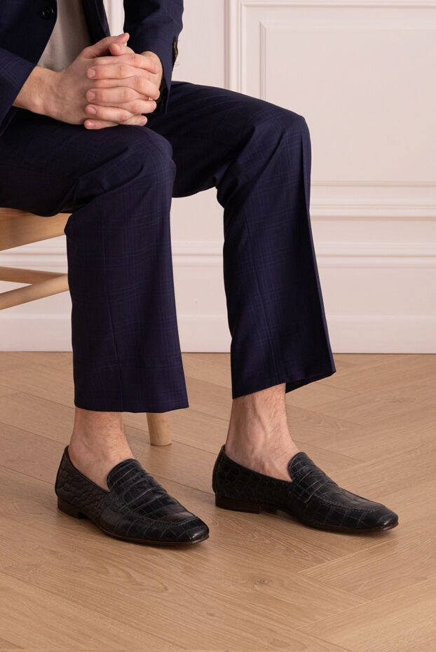 Cesare di Napoli dark blue penny loafers made of crocodile leather for men 140653 - photo 2