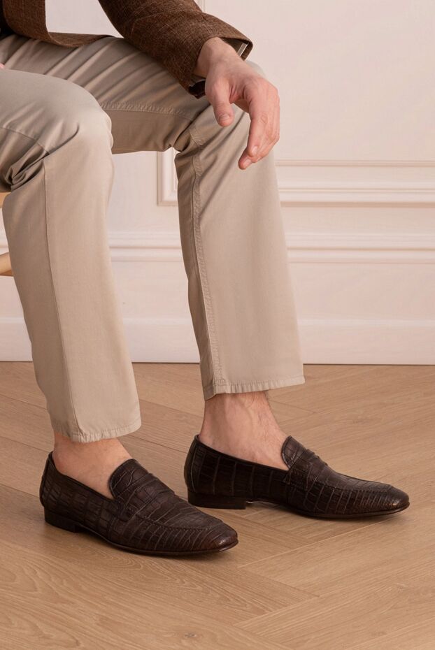 Cesare di Napoli brown penny loafers made of crocodile leather for men 140655 - photo 2
