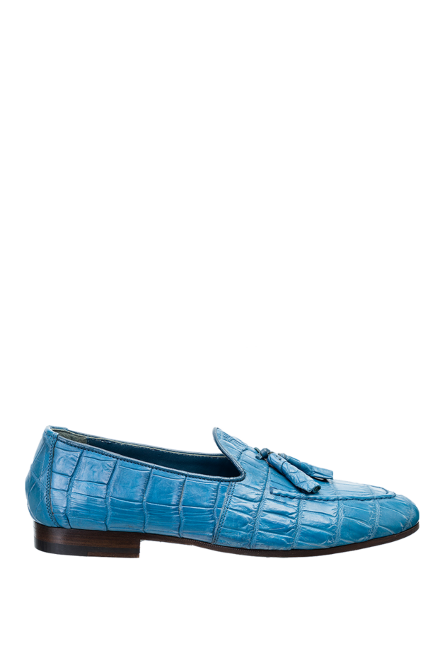 Cesare di Napoli light blue crocodile leather tassel loafers with tassels for men 140659 - photo 1