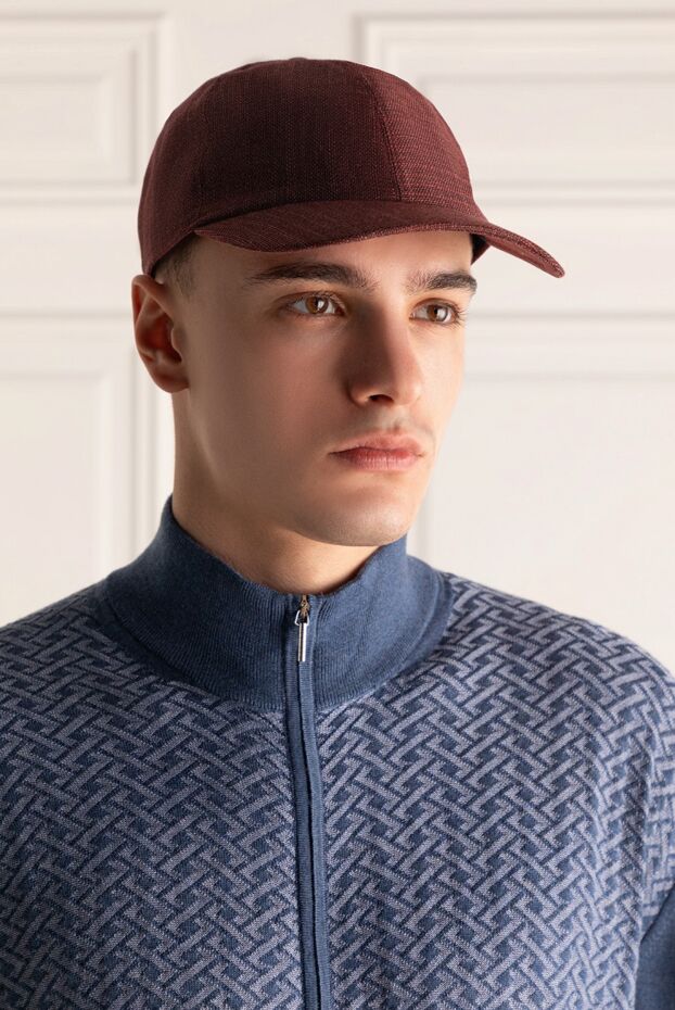 Portaluri men's burgundy wool, linen and silk cap 140800 - photo 2
