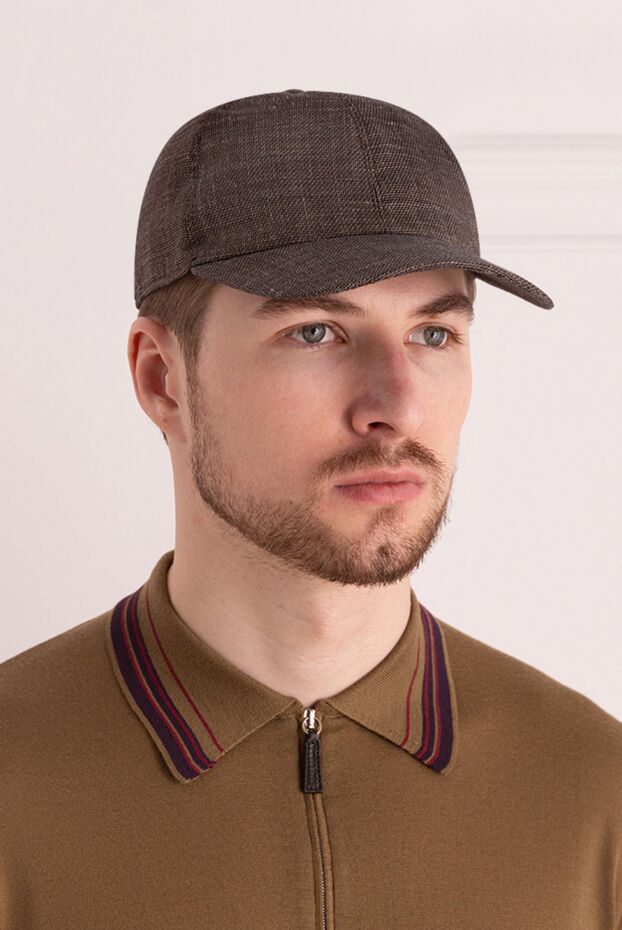 Portaluri brown men's wool, linen and silk cap 140801 - photo 2