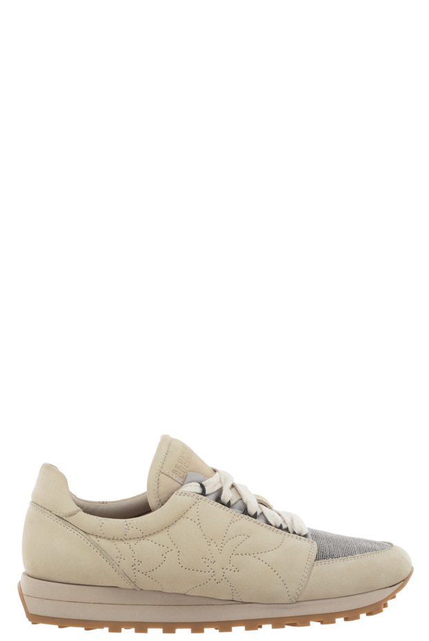 Brunello Cucinelli women's beige leather sneakers with embroidery and a silver insert 141144 - photo 1