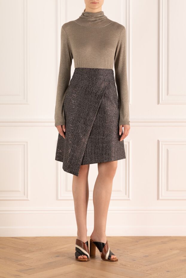 Brunello Cucinelli gray wool tweed mini skirt with diagonal cut 141282 - photo 2
