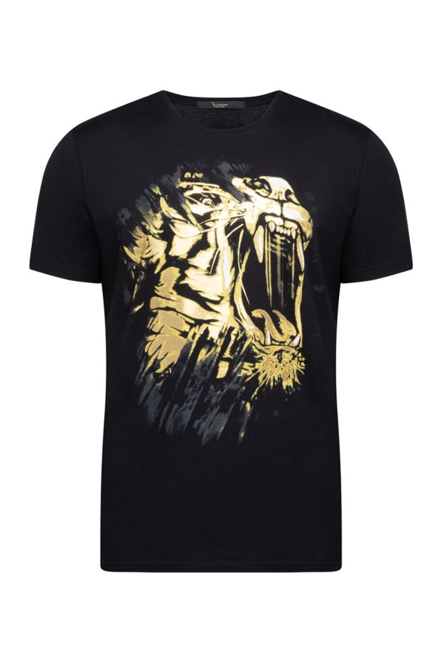 Billionaire men's black cotton jersey t-shirt with gold tiger print 141513 - photo 1