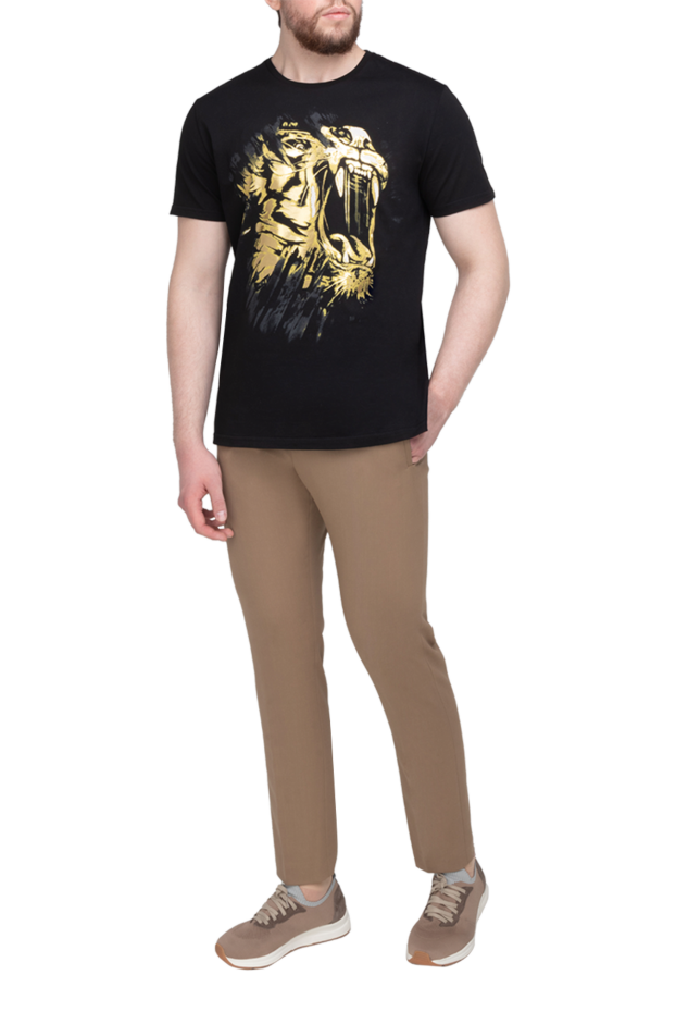 Billionaire men's black cotton jersey t-shirt with gold tiger print 141513 - photo 2