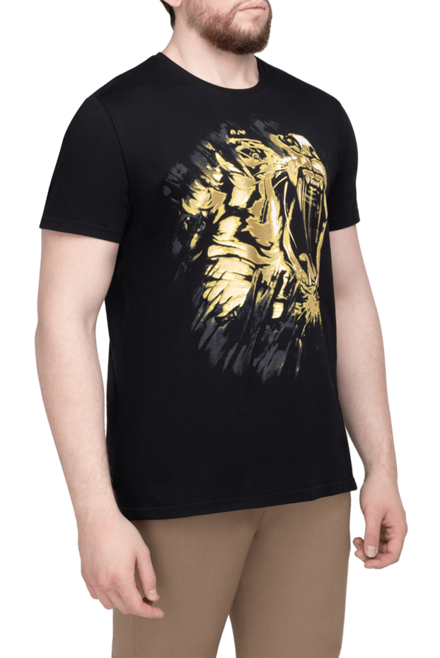 Billionaire men's black cotton jersey t-shirt with gold tiger print 141513 - photo 3