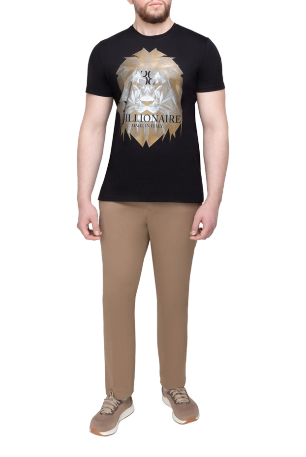Billionaire men's black cotton jersey t-shirt with polygonal lion print 141514 - photo 2