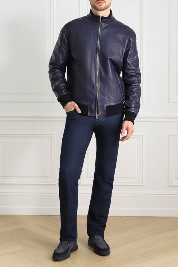 Barba Napoli men’s blue leather bomber jacket 141540 - photo 2