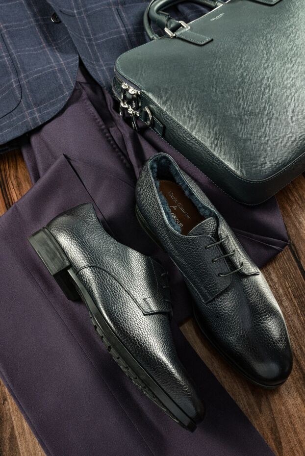 Doucal`s black grain leather cap-toe oxford shoes for men 141875 - photo 2