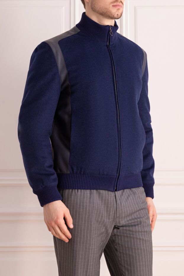 Seraphin men's blue cashmere jacket with leather inserts 141886 - photo 3